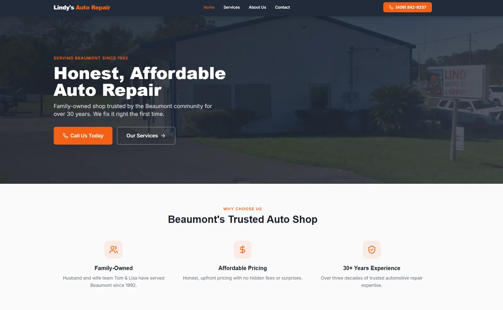 Lindy's Auto Repair website
