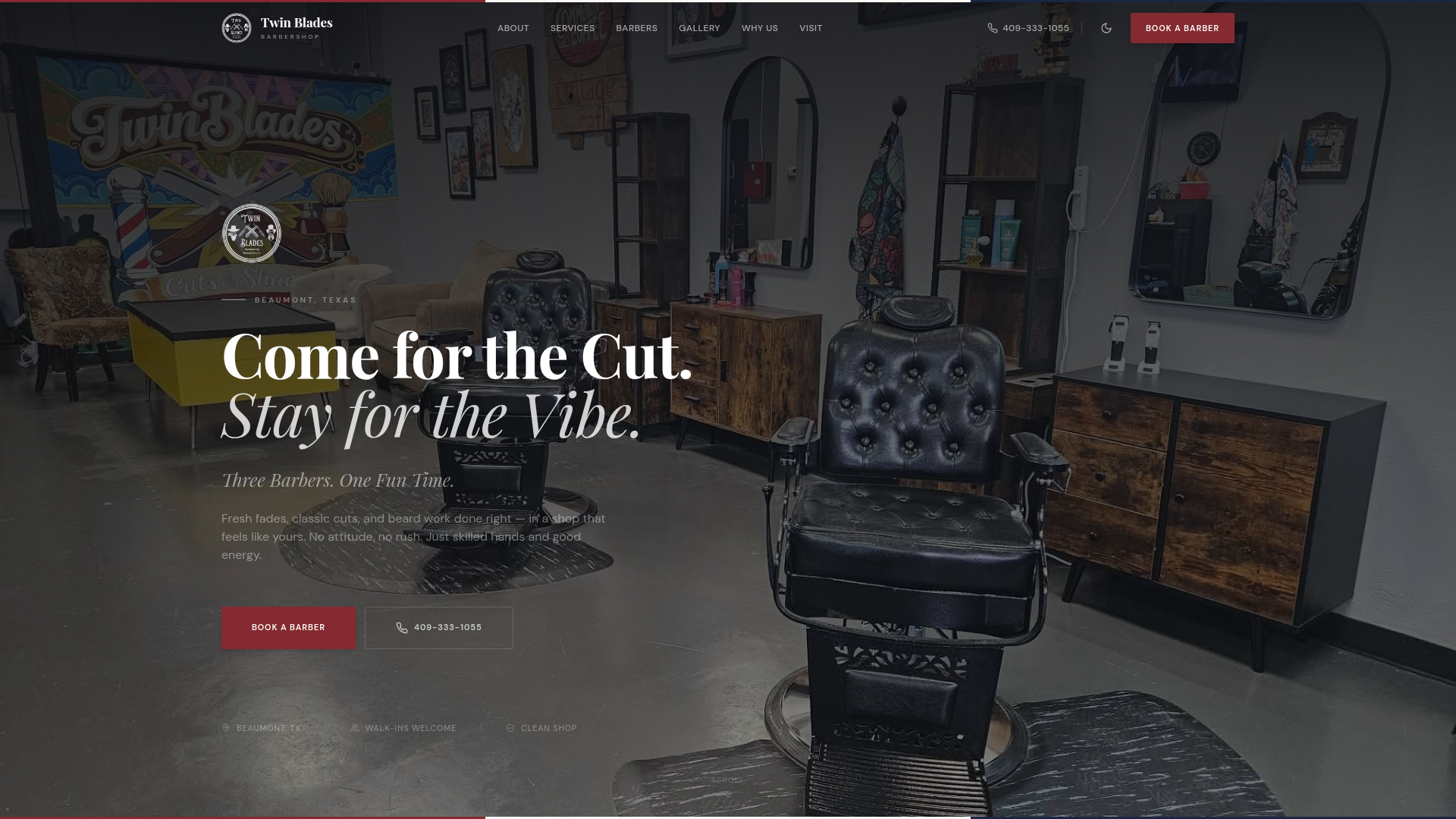 Twin Blades Barbershop website